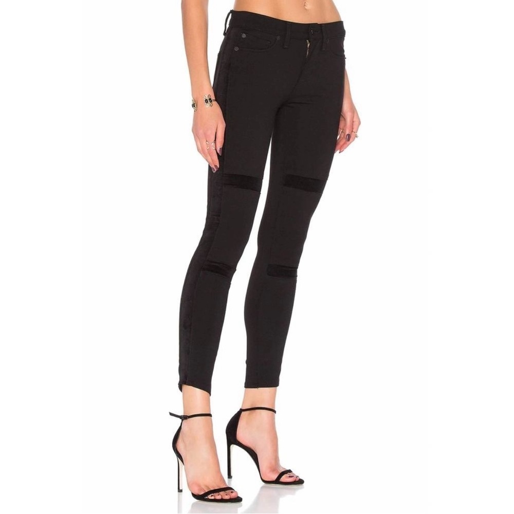 Hudson Amory Super Skinny Black Ankle Jeans Size 27 Velvet Contrast Stripes - Picture 1 of 13